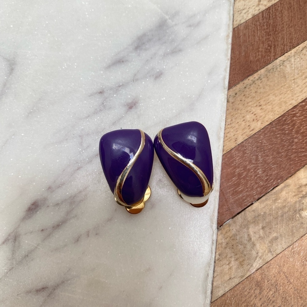 Vintage - 1980’s / 1990’s Purple and Gold-tone Clip-On Earrings